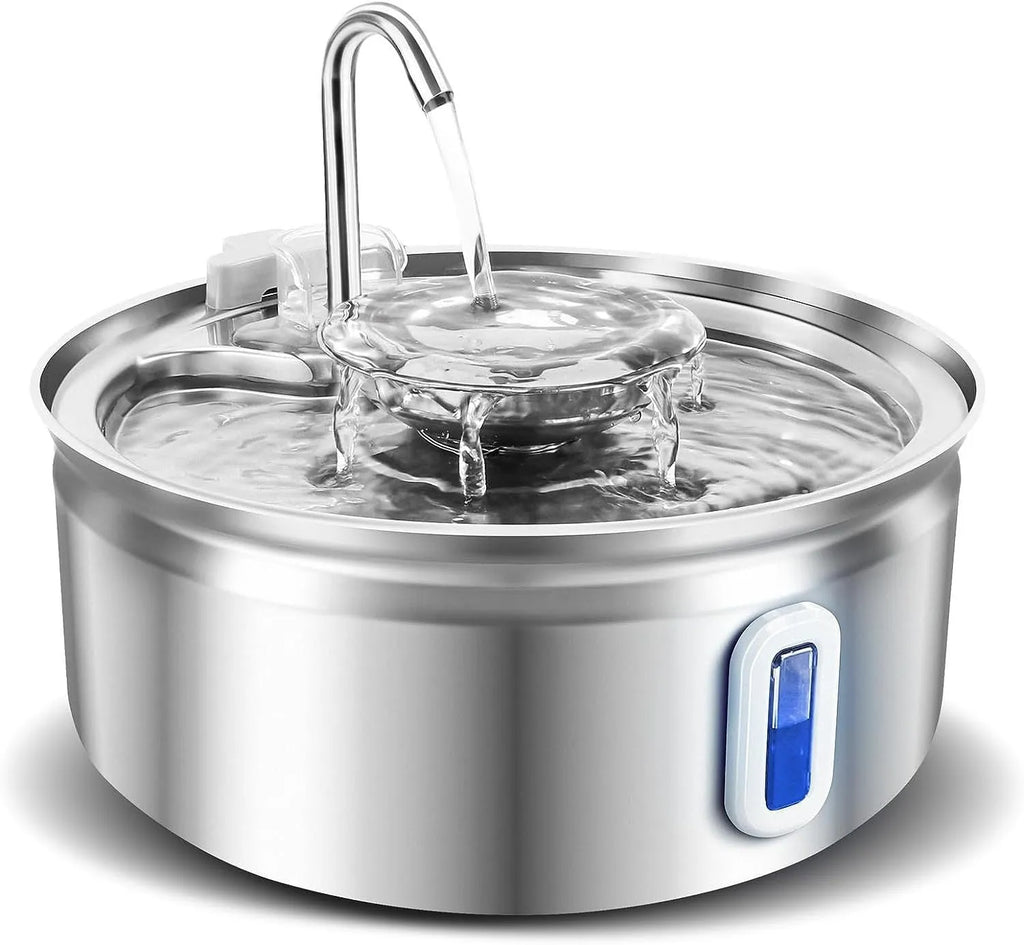 Smart pet water dispenser with stainless steel faucet and transparent window, 3.2L capacity