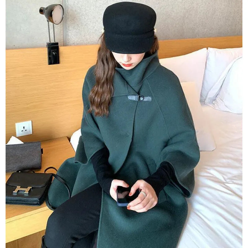 Women's oatmeal colour acrylic coat with flight sleeves and 100cm extended length