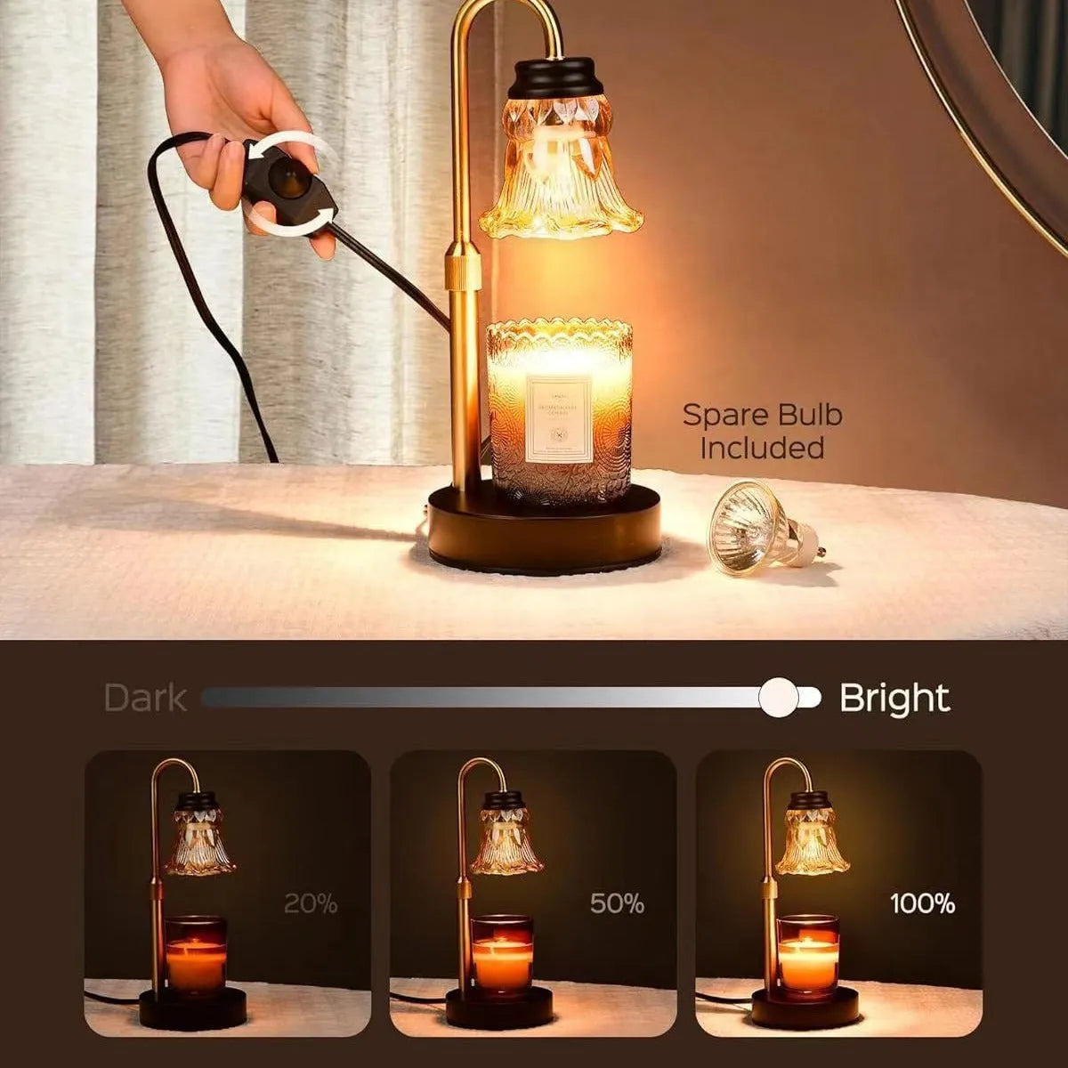 Bamboo holder aromatherapy wax melting lamp showing 30.5cm height with international power plugs