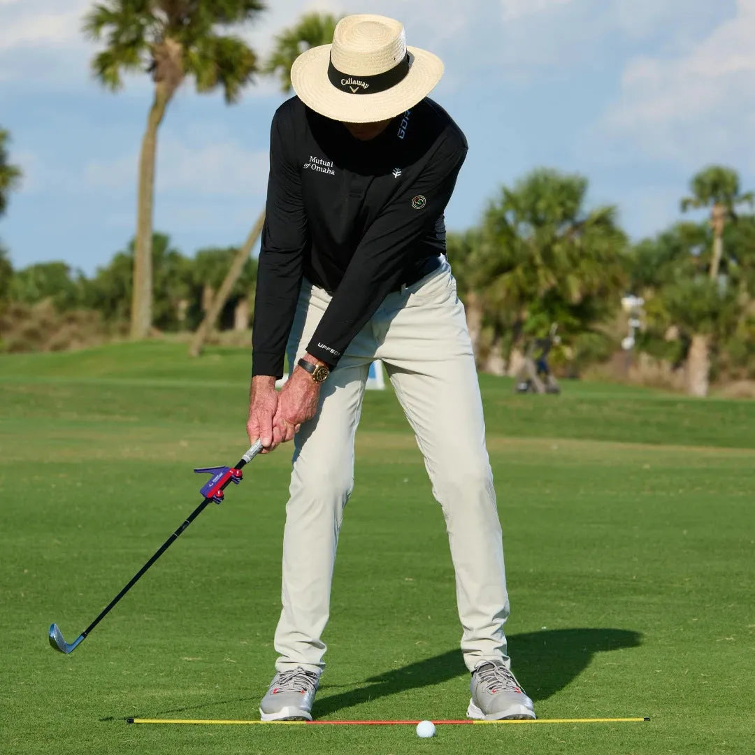 Plastic golf swing plane training simulator with colour options