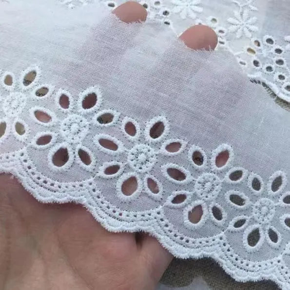 Cotton embroidered lace trim tape showing four width options for clothing DIY projects