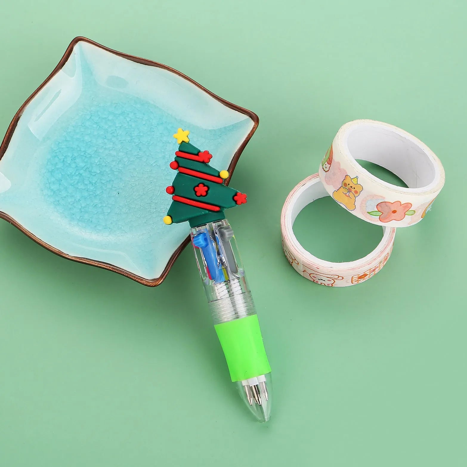 11cm Christmas four-colour ballpoint pen with press button and festive designs