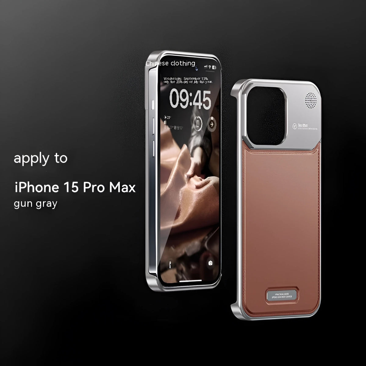 Black aluminium alloy metal half-pack phone case for Apple iPhone on a clean surface showing machined texture