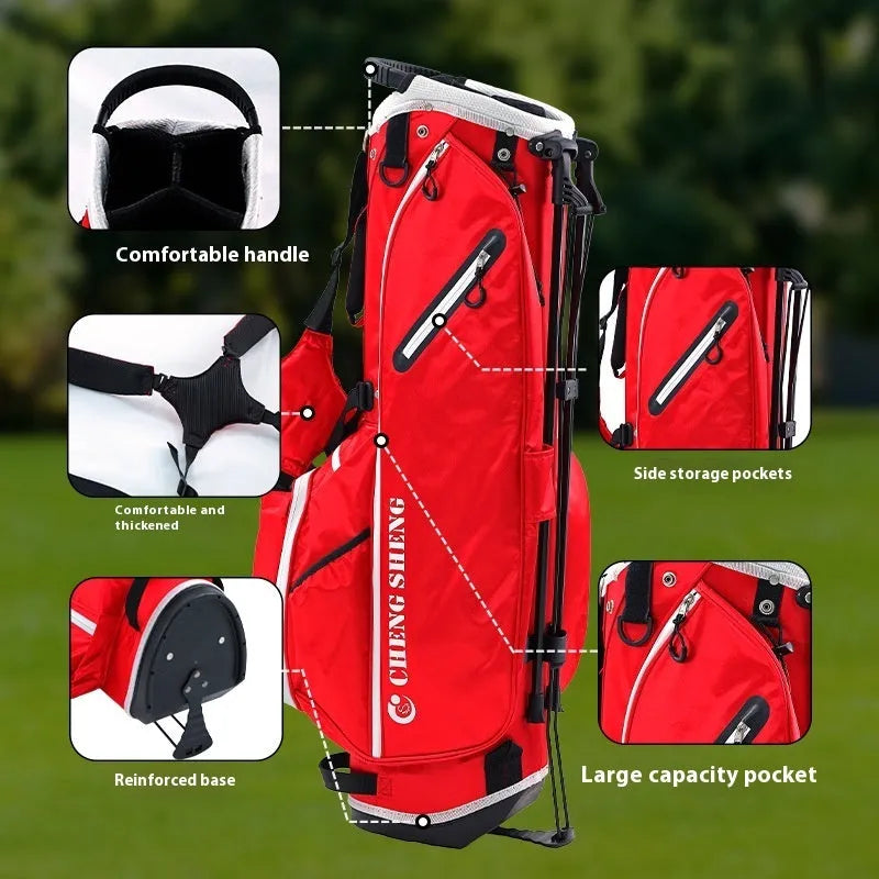 Red and white golf stand pack with polyester waterproof outer and multiple pockets