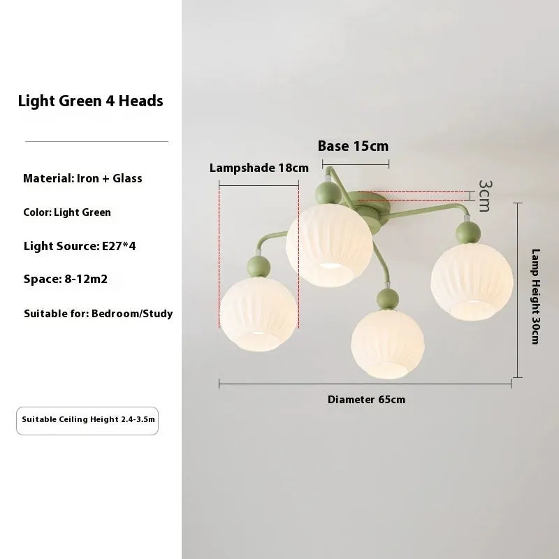 Cream sheep light green ceiling lamp with three-color dimming, 220V, for living room or dining room