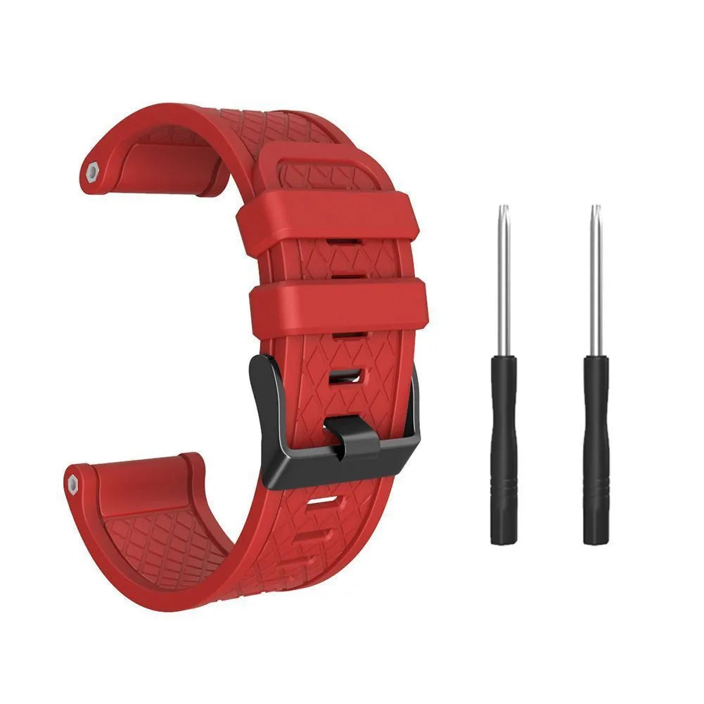 26mm silicone watch strap for Jiaming watches with black stainless steel clasp in multiple colours.