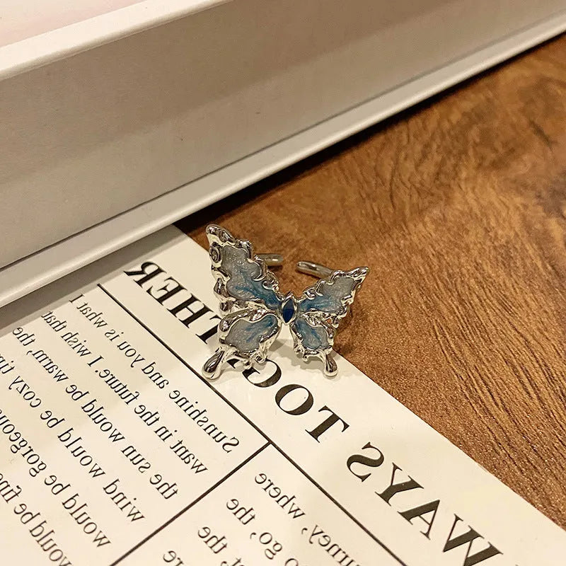 Chinese butterfly design women's copper ring with dripping oil treatment finish