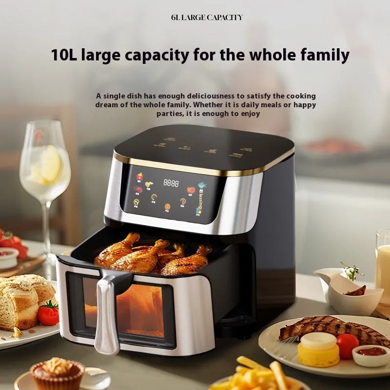 10L visual air frying oven with colour screen black and gold finish