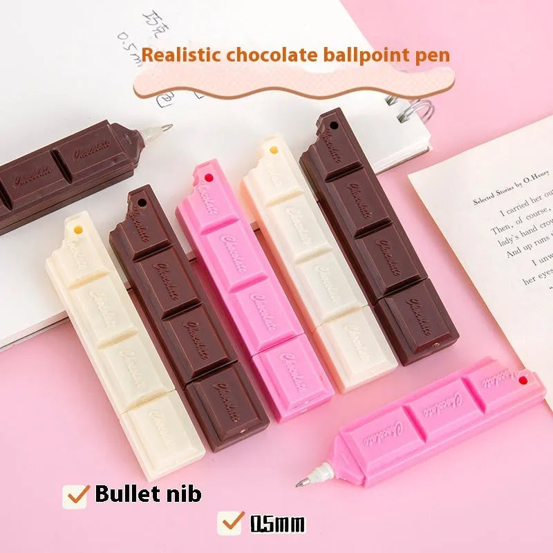 Chocolate ballpoint pen with cartoon food design and 0.5mm bullet tip in pink, beige, or brown