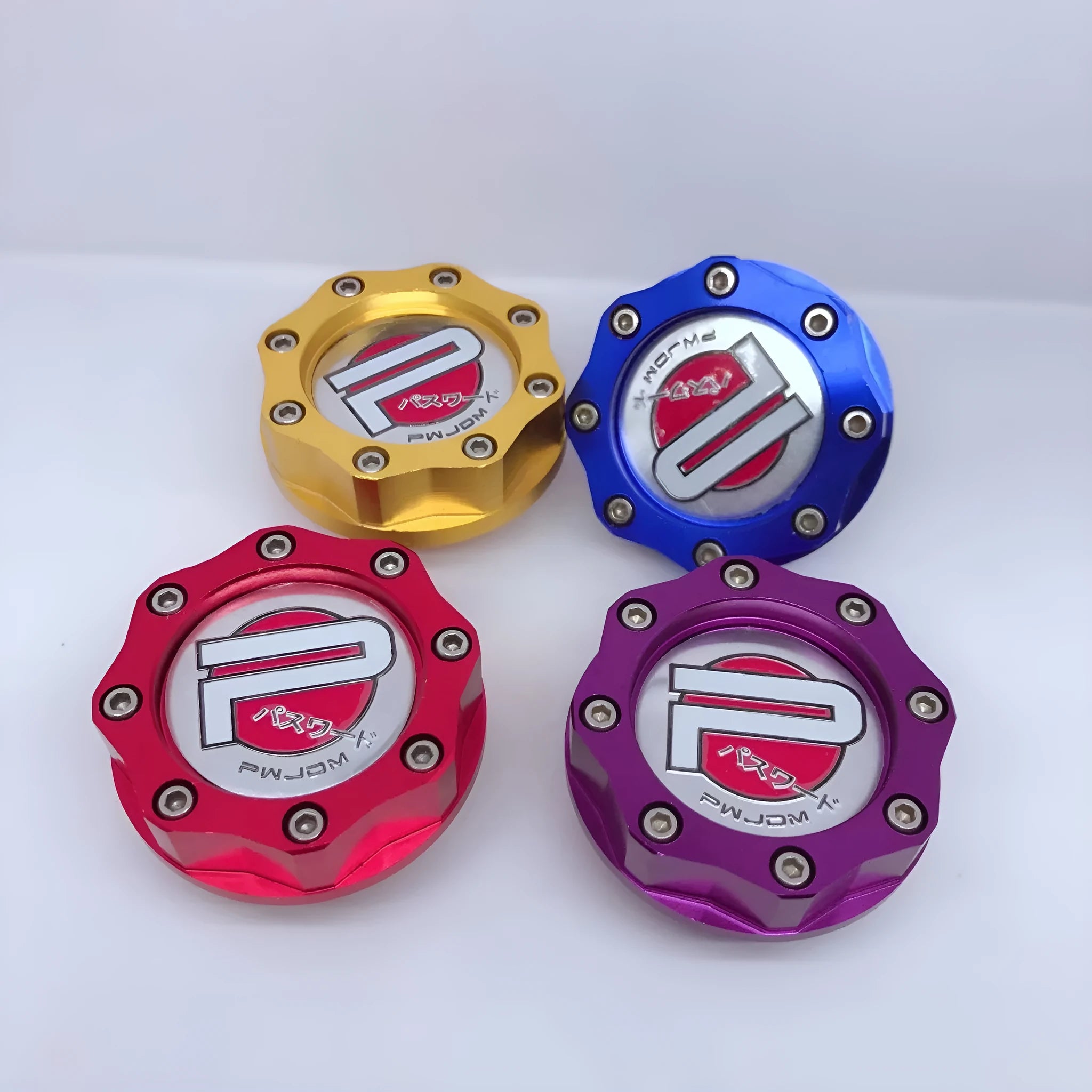 Aluminum alloy fuel tank cap for Honda vehicles in red, blue, gold, and purple colour options