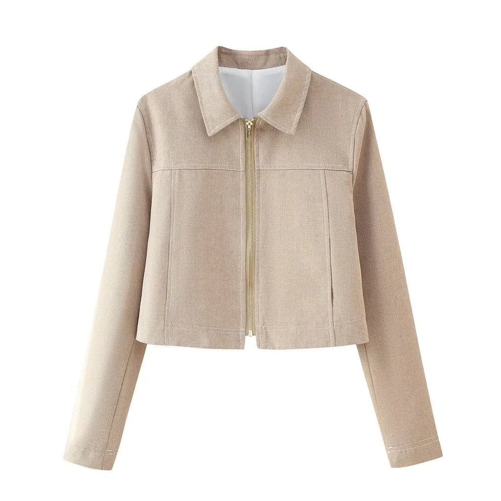 Women's herringbone pattern polyester suit set with long sleeve coat and straight-leg trousers