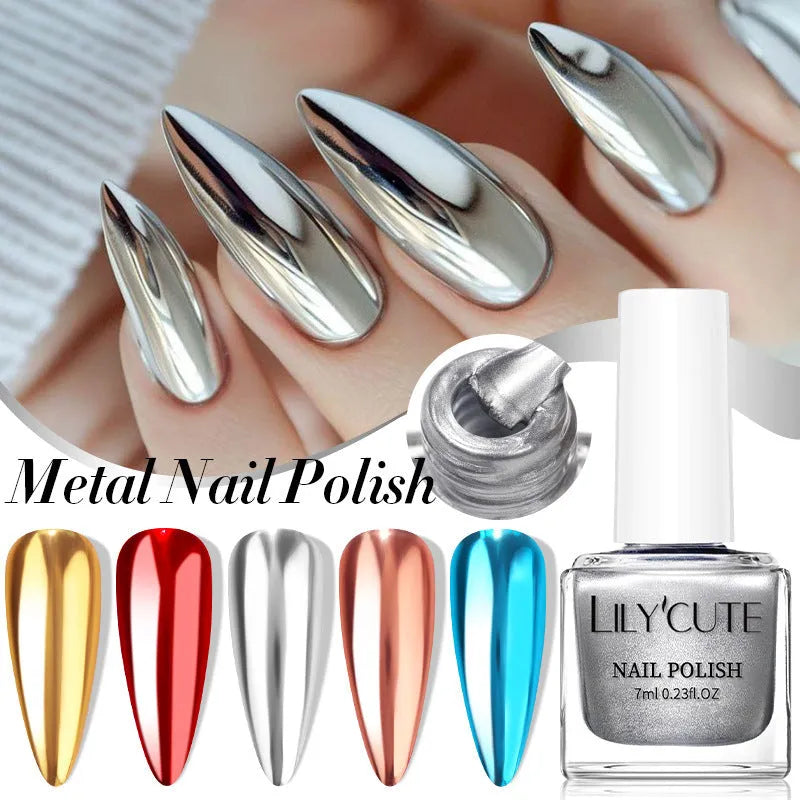 Quick-dry metallic mirror nail polish bottle with 7ml no-bake formula in 26 colour options JS01 to SF12