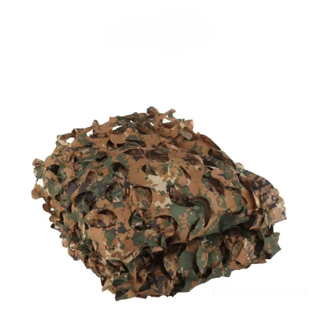 Green camp camouflage cover net showing UV protection and multiple camouflage pattern options