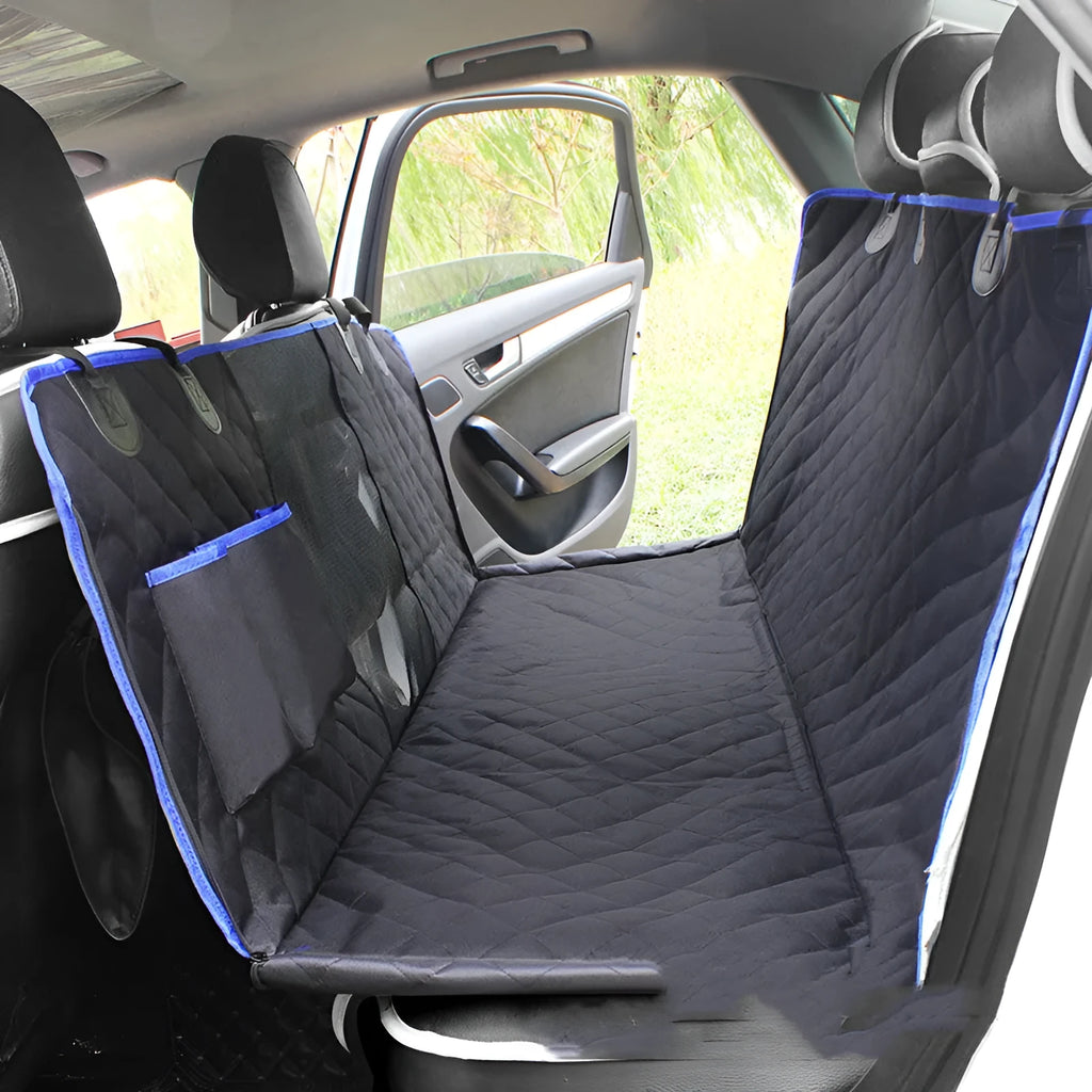 Waterproof cloth car rear seat pet mat in blue, orange, or black for dog travel