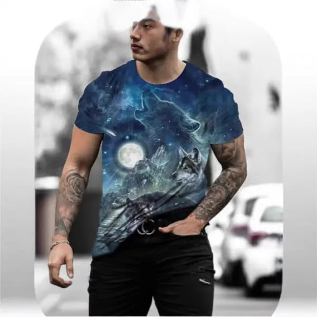 Retro 3D animal print men's short-sleeved T-shirt in polyester bird eye cloth