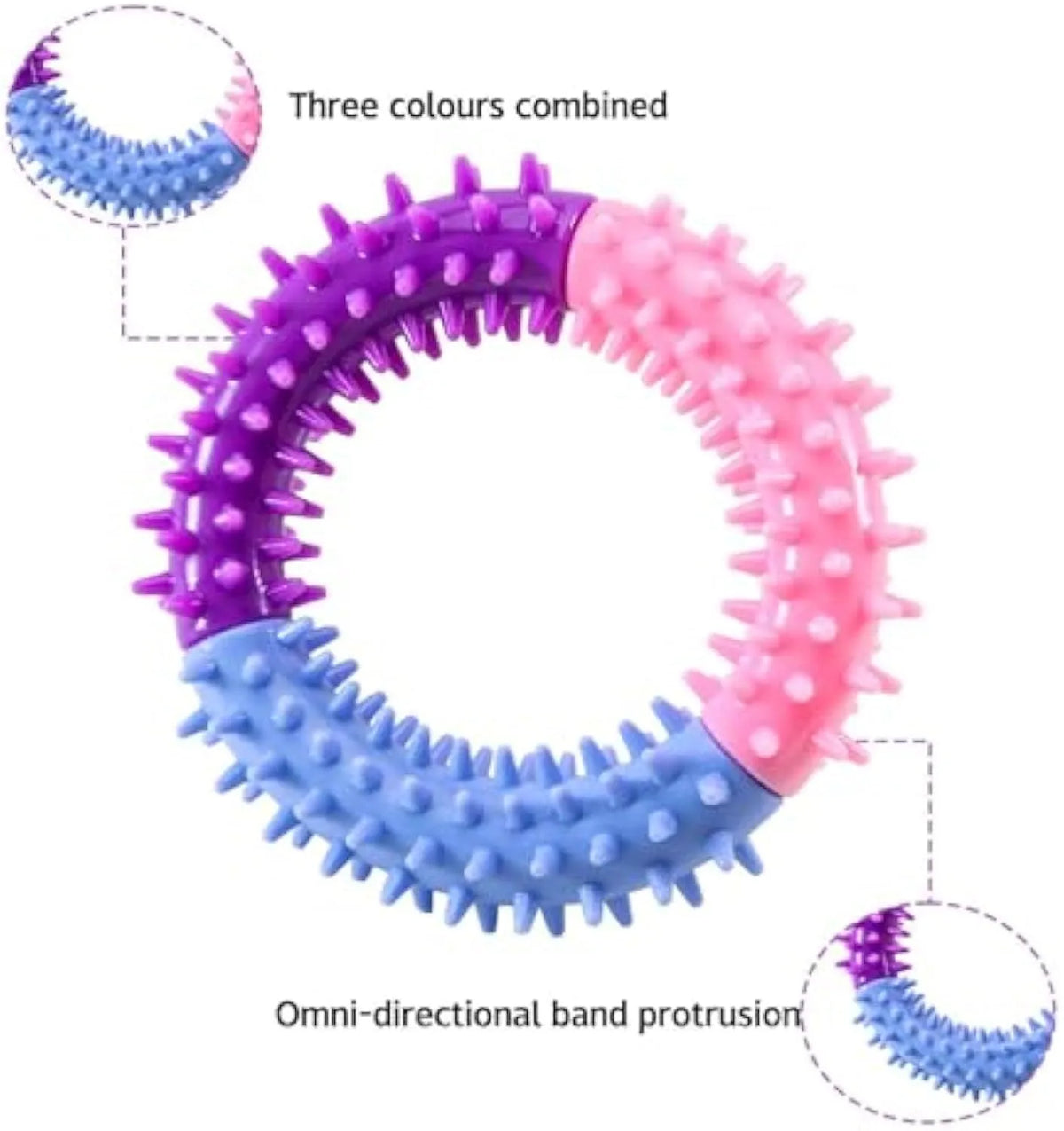 Rubber ring dog chew toy, 10cm, 32g, for puppy teething and interactive training, blue pink purple or red yellow blue