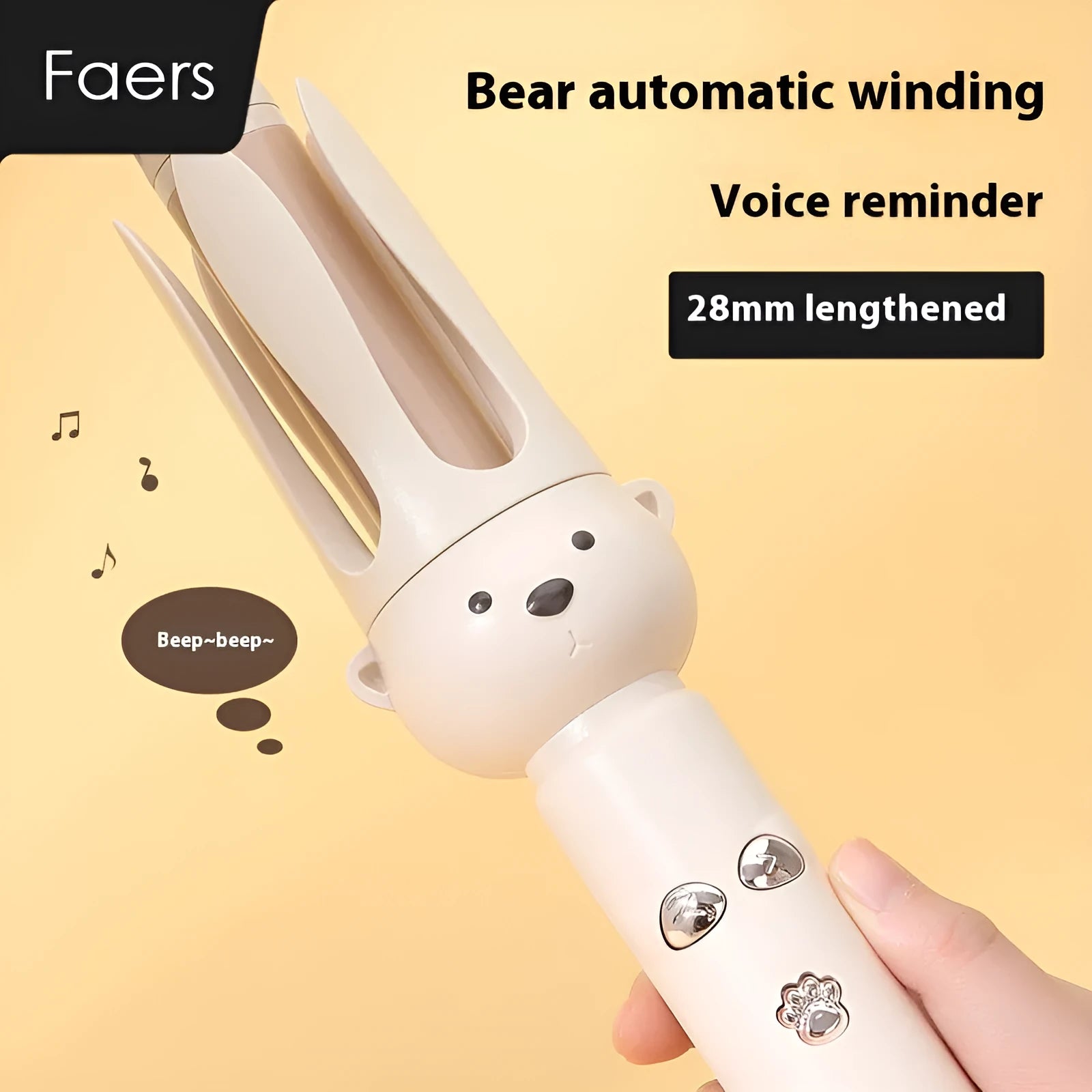 Beige automatic hair curler with anion negative ion technology and hair stick accessory