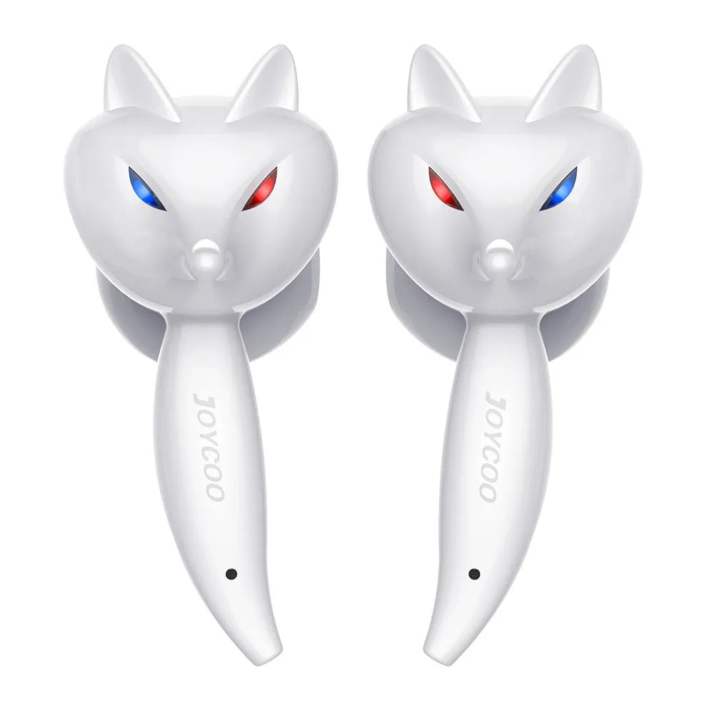 Cartoon fox Bluetooth wireless headset, red and white double stereo earplug with battery display