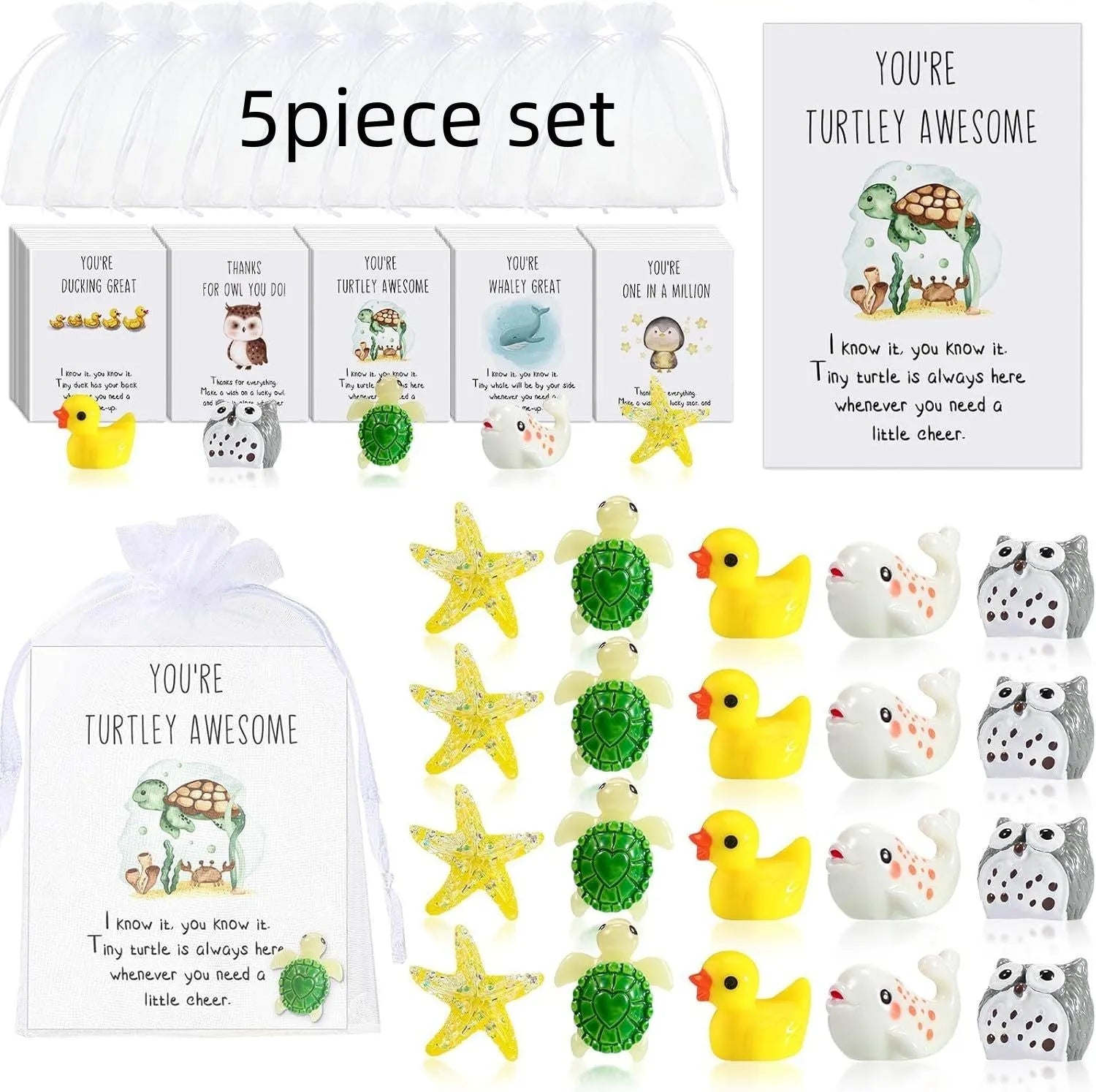 Set of durable resin greeting cards featuring pun designs, arranged showing multiple card quantities.