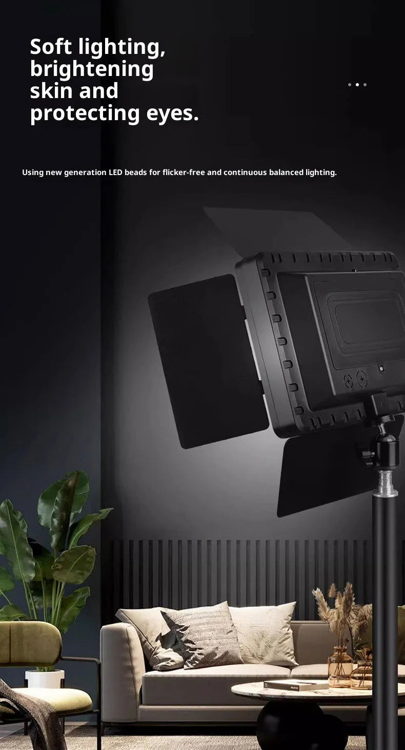Live Only 17-inch square LED fill light with four-leaf baffle and 2.1m bracket