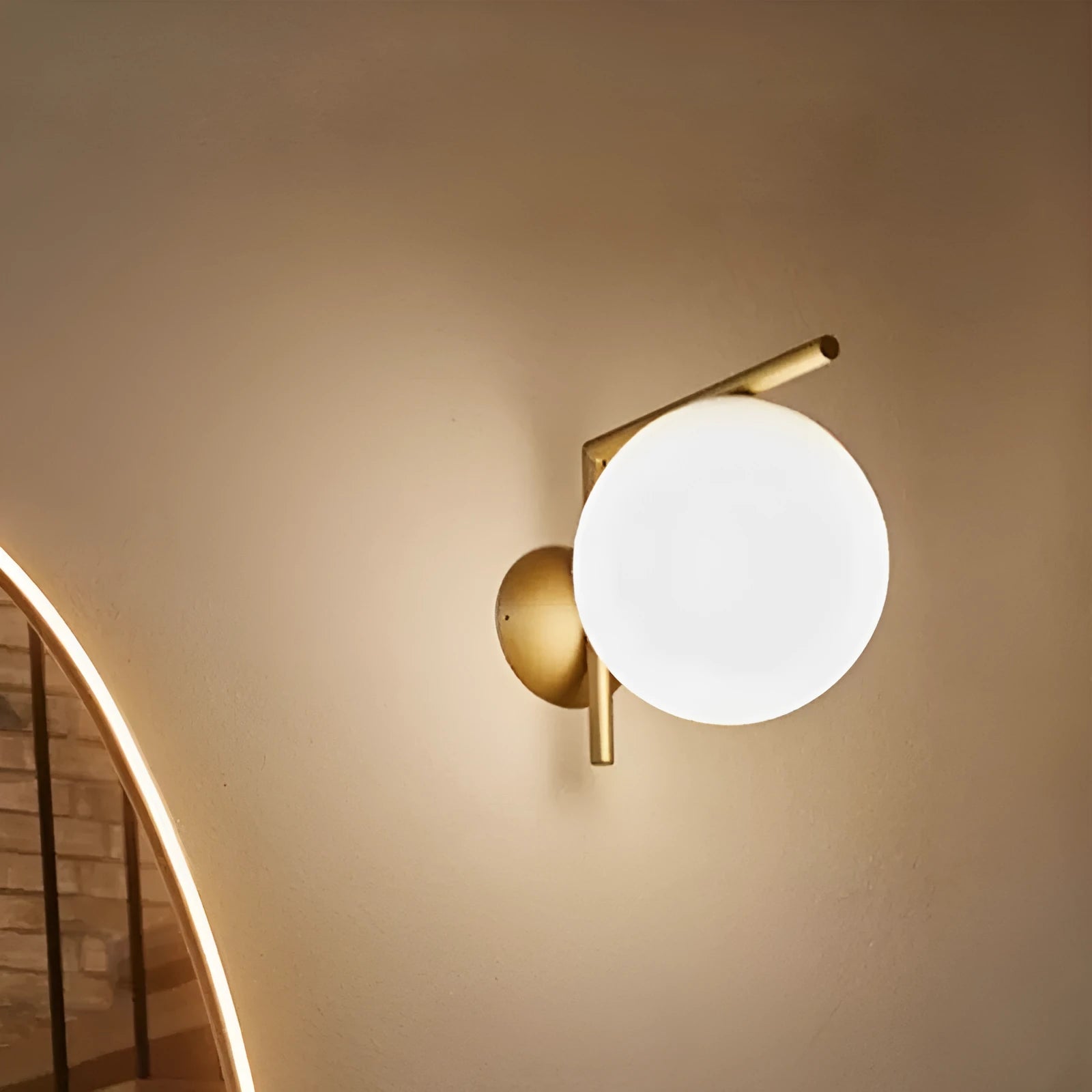 Nordic style glass wall lamp in choice of black, brass or chrome metallic finish
