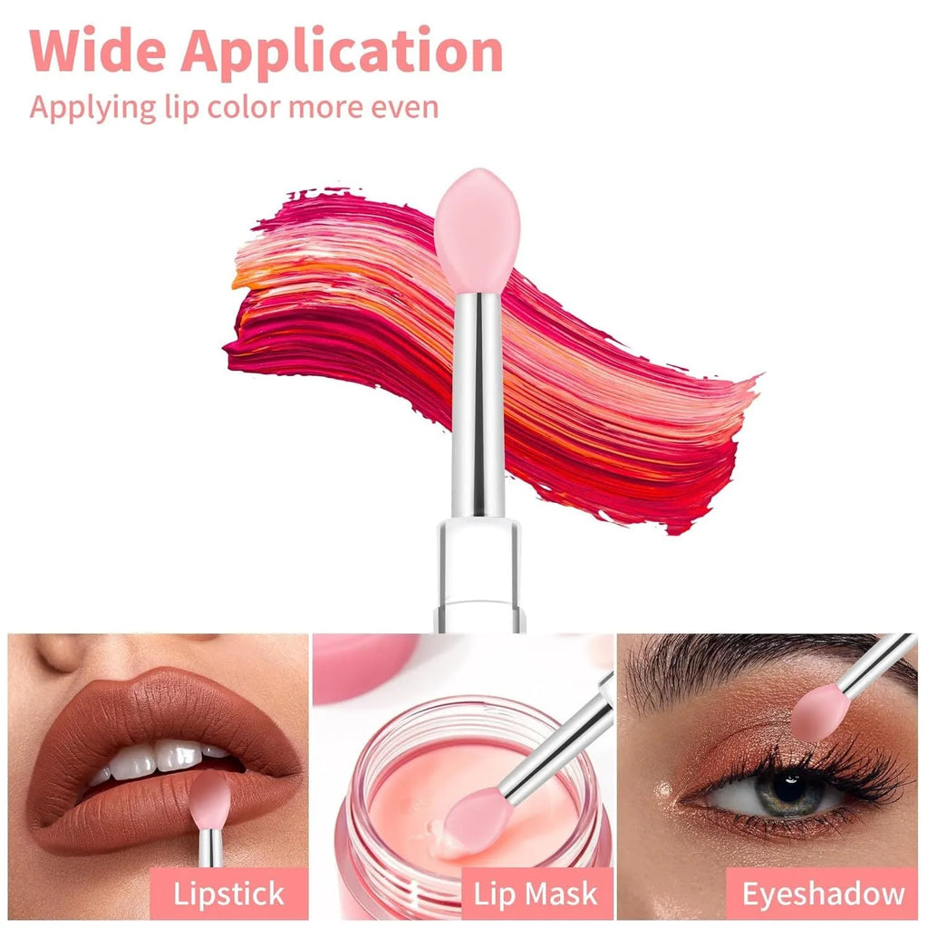 Set of four reusable silicone lip brushes with caps in assorted colours.