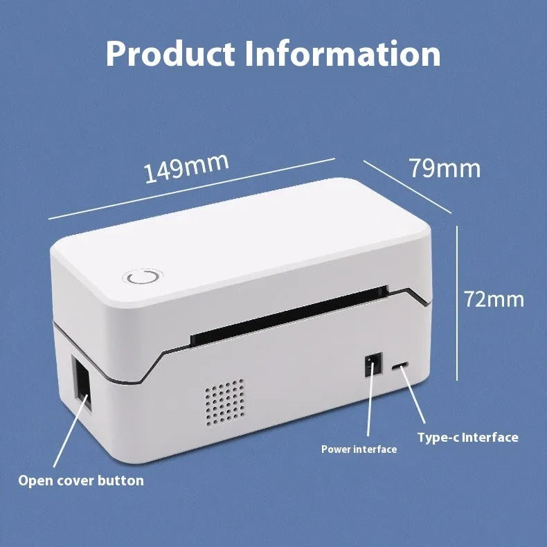 Compact Bluetooth thermal printer for express orders with 149mm width dimensions