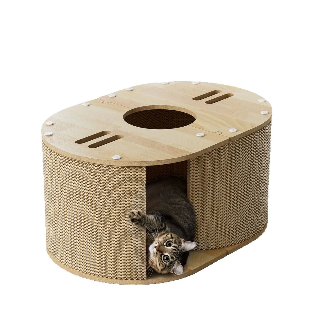 Small cat climbing frame in corrugated paper tunnel nest style 57x39x27.5cm simple indoor design