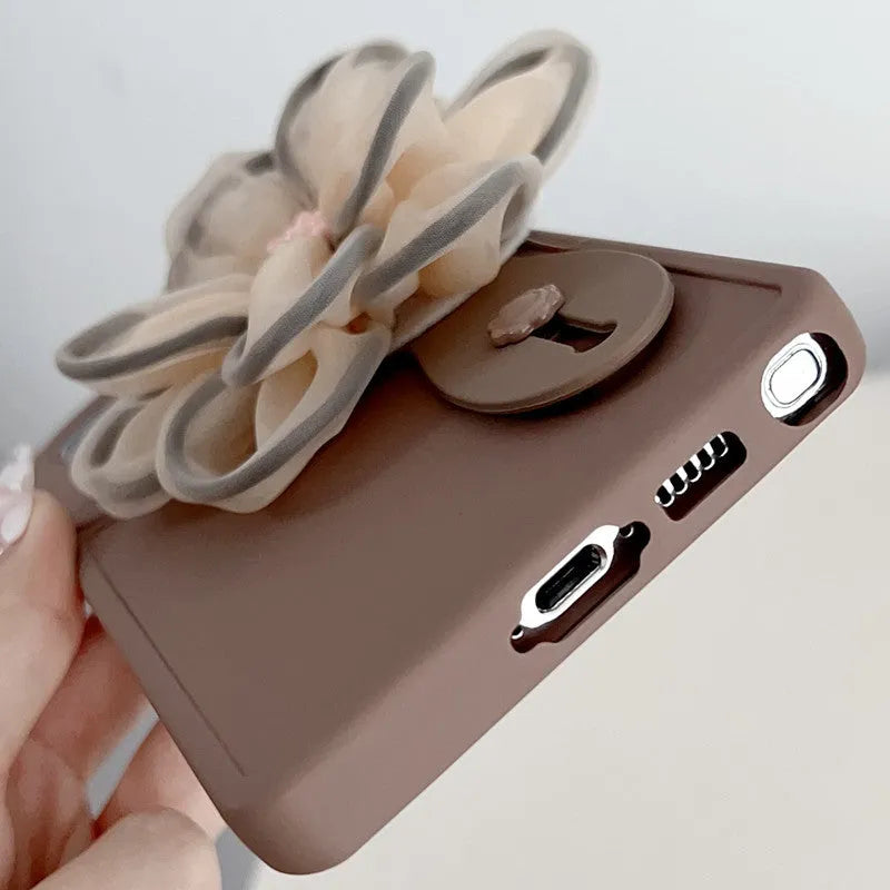 Silicone wrist strap bracket phone case for Samsung in frosted finish, brown colour