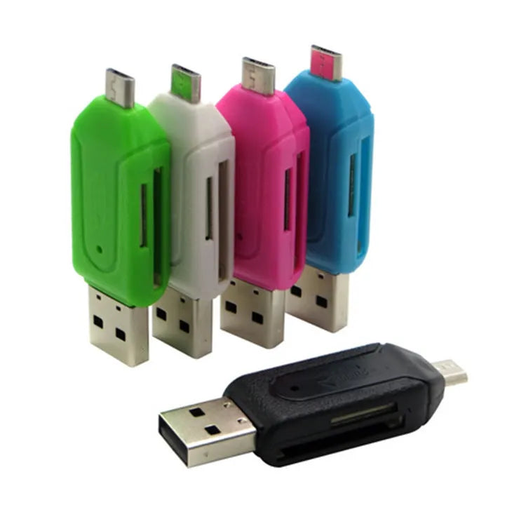 OTG dual-purpose card reader in multiple colours for SD and TF memory cards with micro USB interface