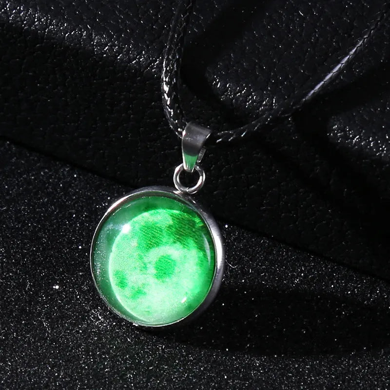 Luminous alloy pendant necklace with constellation design in coloured glass, showing extension chain