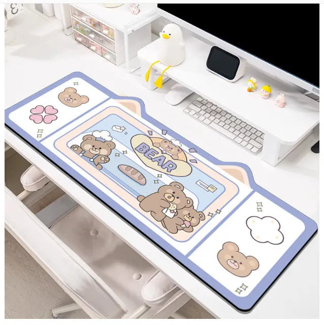 Large solid colour desk pad with natural rubber base on a wooden desk.