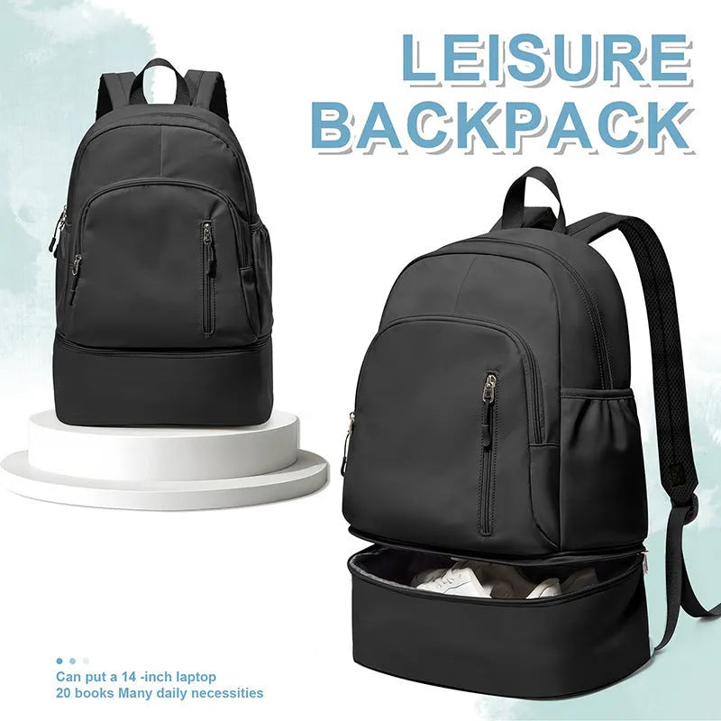 Women's casual backpack in grey colour showing curved shoulder straps and contrast stitching details