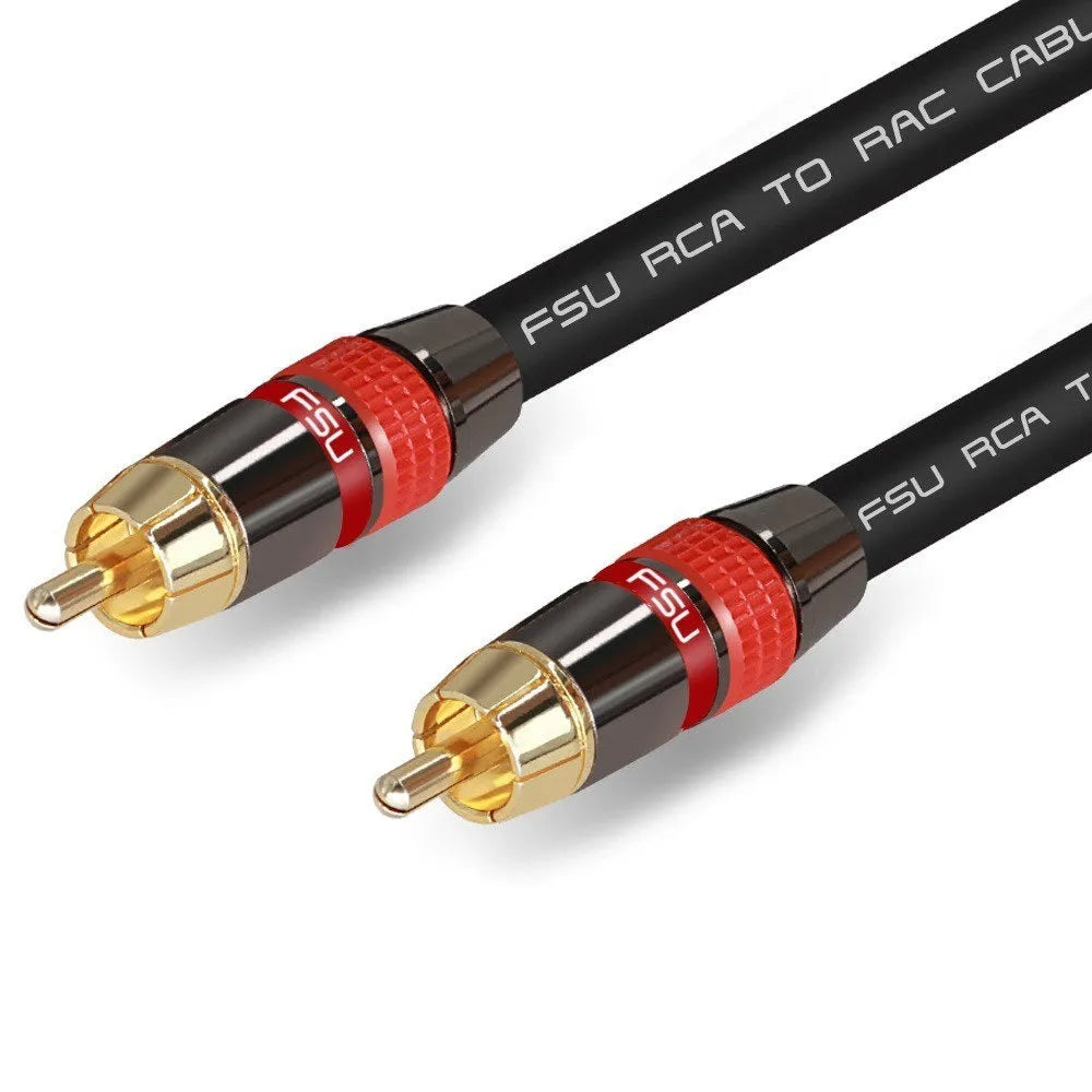 RCA coaxial cable with gold-plated connectors, black or red, 0.5m to 5m lengths