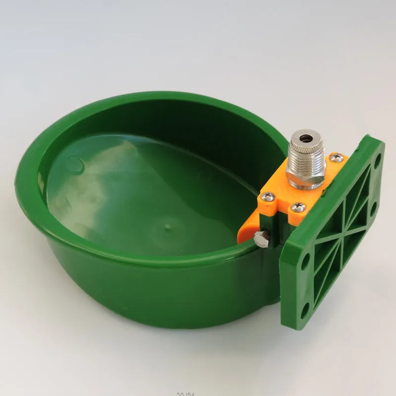 Green plastic automatic drinking bowl for pigs and sheep with water nozzle