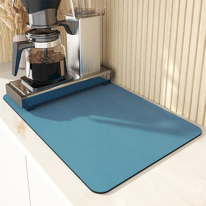 Square 60x90cm artificial leather water draining pad for kitchen countertop in black or plaid design