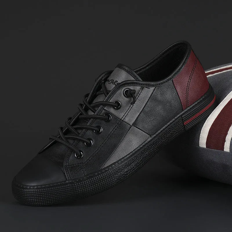 Men's colour-matched leather shoes with elastic band closure and rubber soles