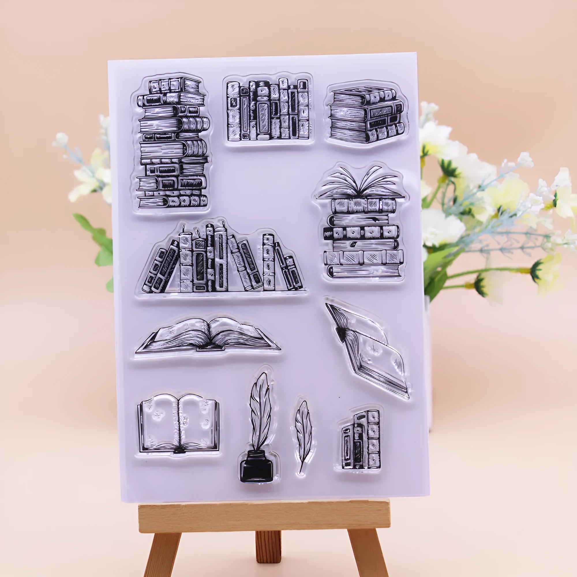 Transparent silicone stamp measuring 11 by 16 centimetres with self-adhesive back for hand account cards