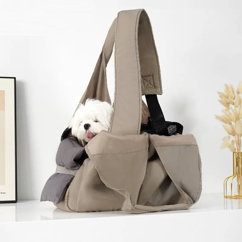Apricot cloth pet handbag for dogs, medium size 41x16x28cm