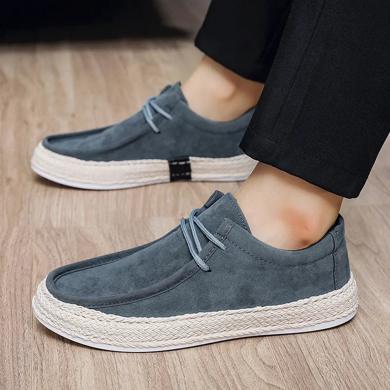 Men's low-top casual sneakers in khaki or blue, artificial PU upper, PVC sole