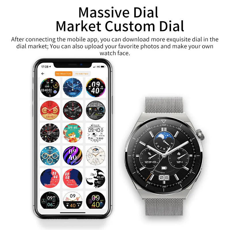 Black silicone smartwatch with silver vinyl case showing health metrics on TFT screen