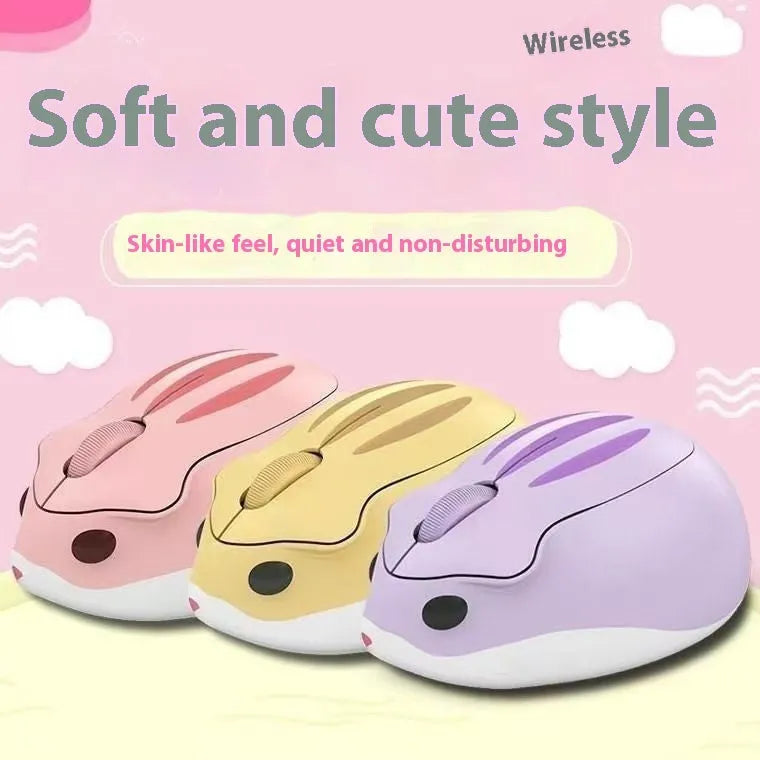 Hamster wireless Bluetooth mouse in yellow, pink, or grey mute colours showing compact design