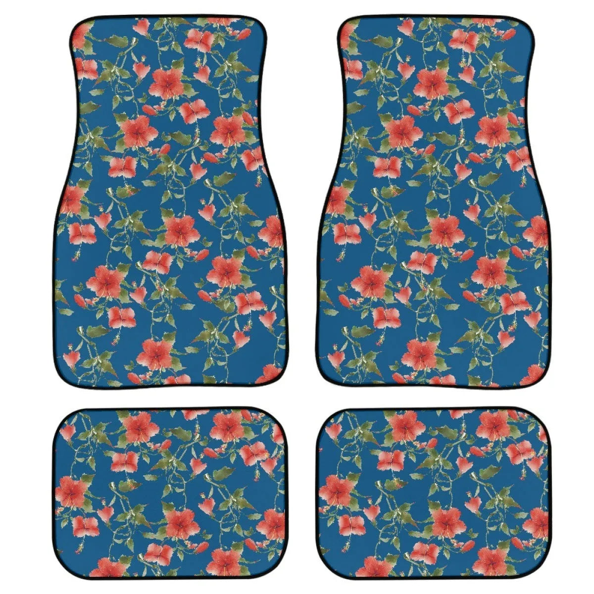 Black rubber car foot mat set, four pieces with 20mm thickness for vehicle footwell protection.