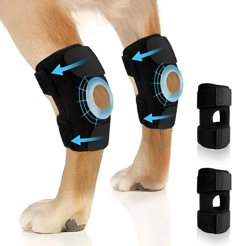Black polyester dog leg guard for joint protection and ACL tear rehabilitation