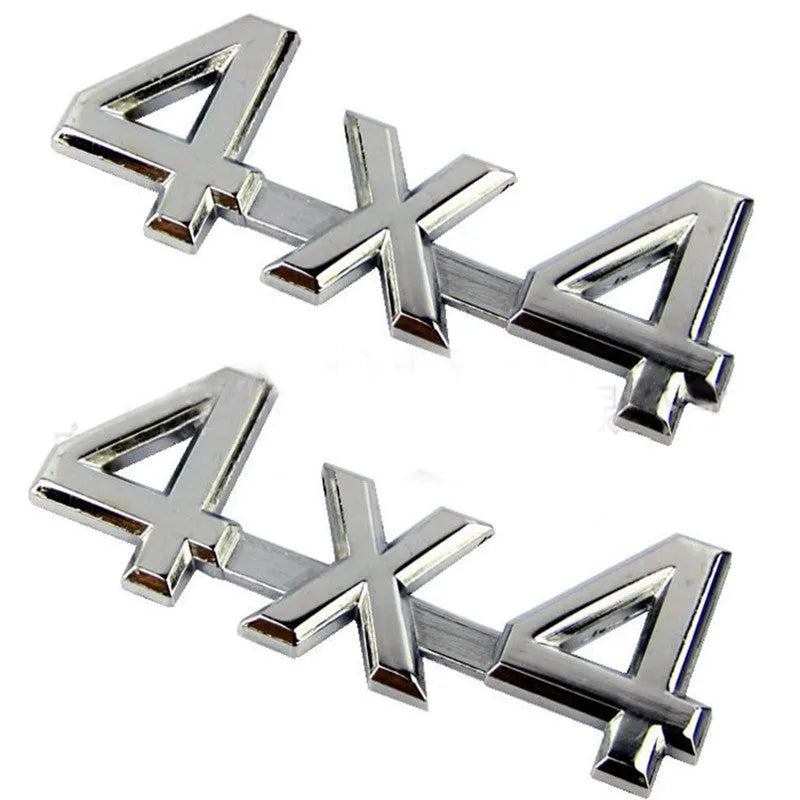 Metal 3D car badge for off-road 4x4 vehicle rear, 9cm x 3.5cm, silver finish
