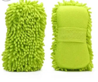 Silver green chenille car wash sponge measuring 14 by 25 centimetres for vehicle cleaning