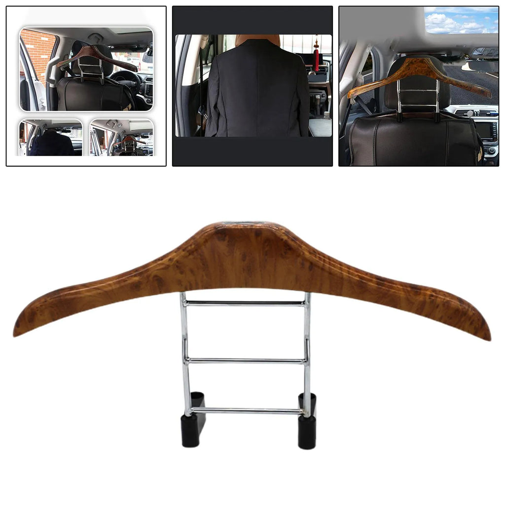 Wood yellow stainless steel car clothes hanger with chair back mounting for suits and uniforms