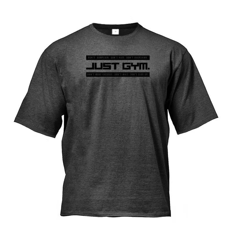 Men's five-point sleeve bodybuilding sports T-shirt in cotton, round neck, black colour, front view