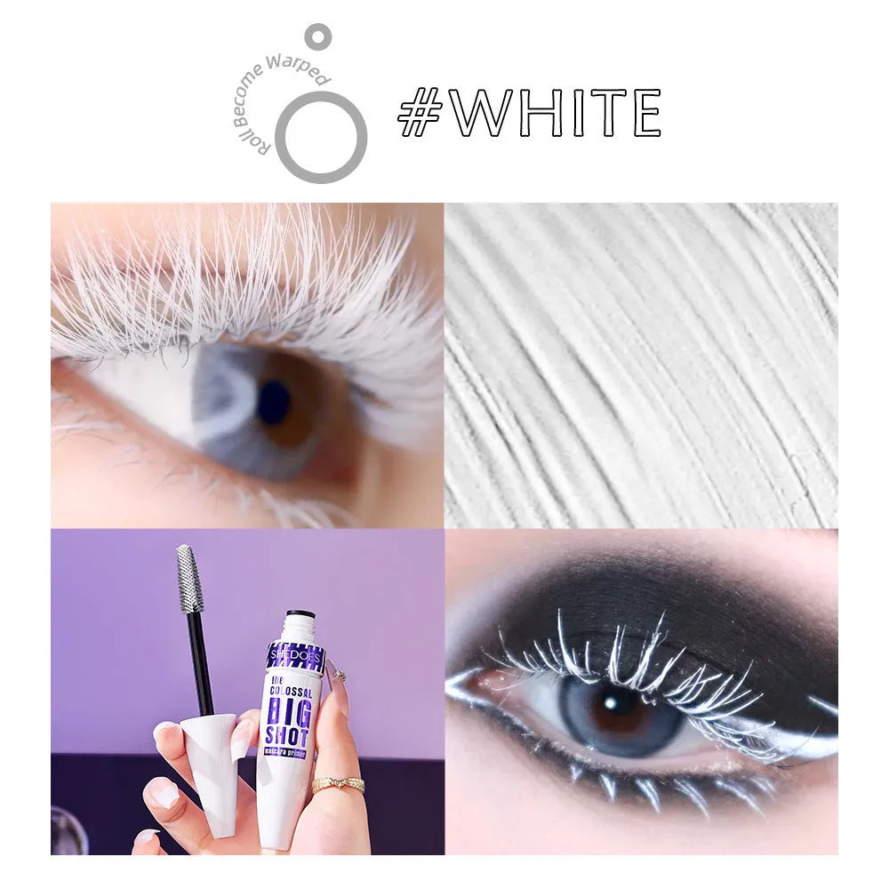 White waterproof mascara in 10ml bottle for thick, sweat-proof, quick-drying lash application