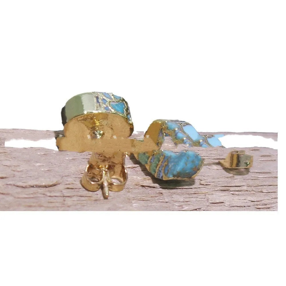 Natural stone bohemian style stud earrings with irregular cut on simple stud backs